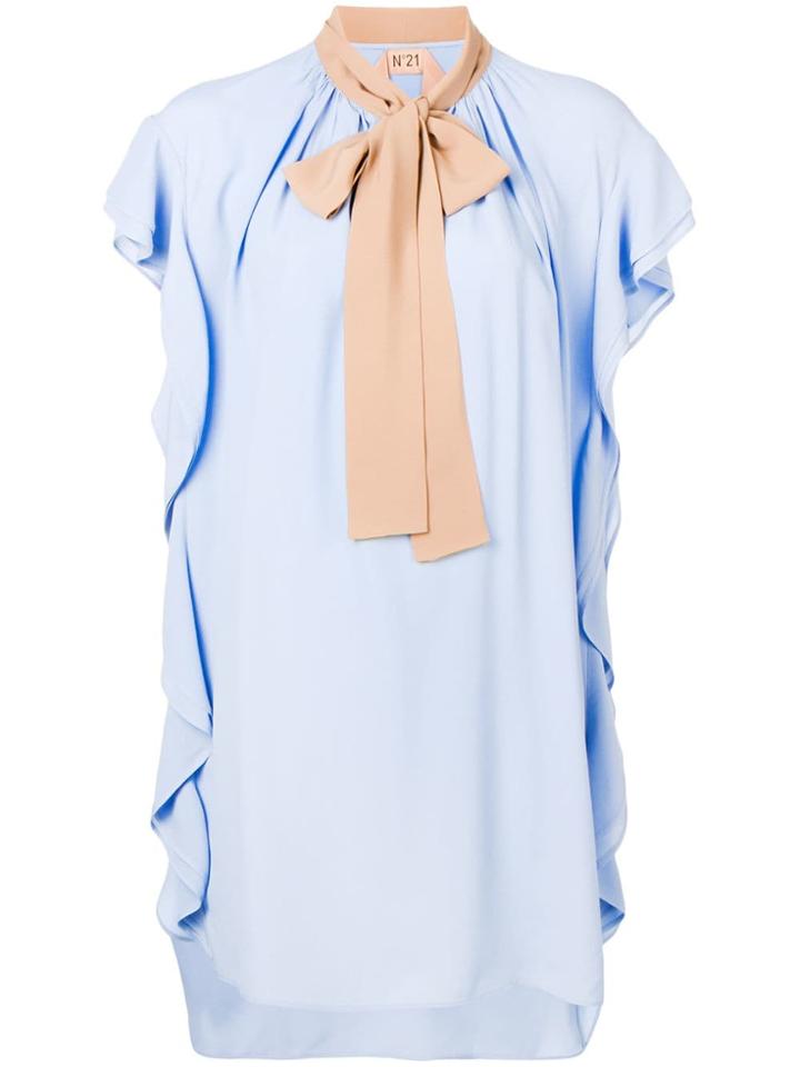 No21 Neck Tie Smock Dress - Blue