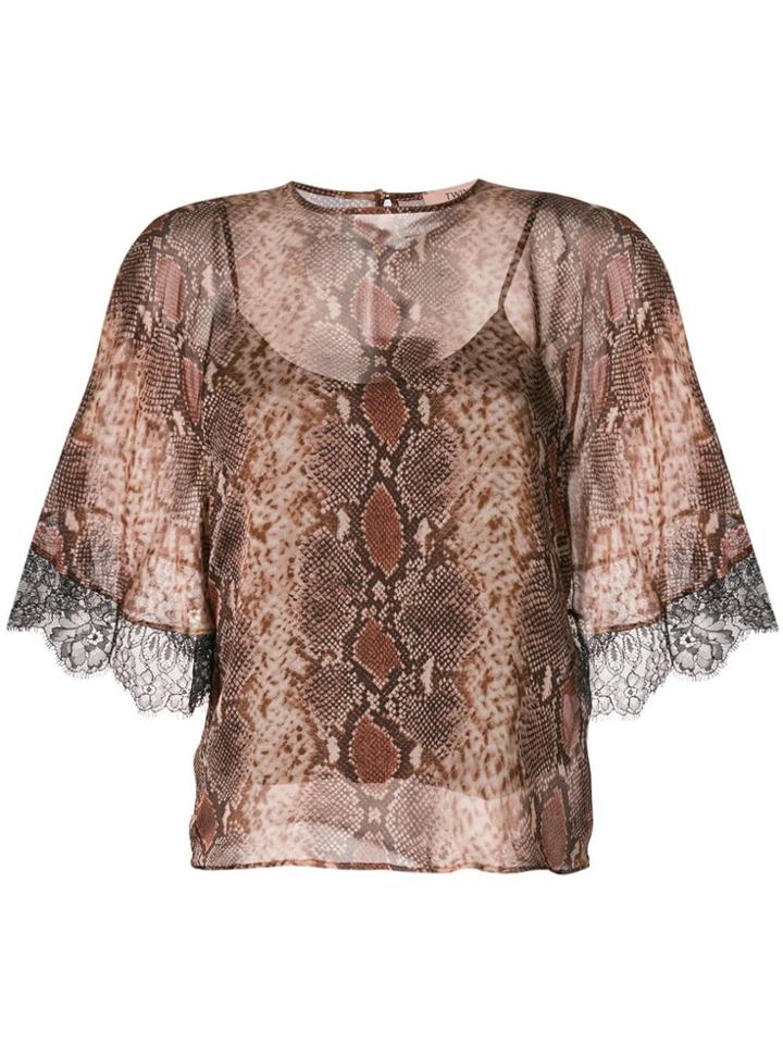 Twin-set Snakeskin Print T-shirt - Brown