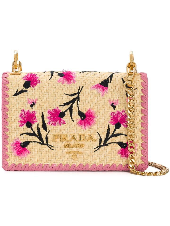 Prada Floral-embroidered Crossbody Bag - Nude & Neutrals