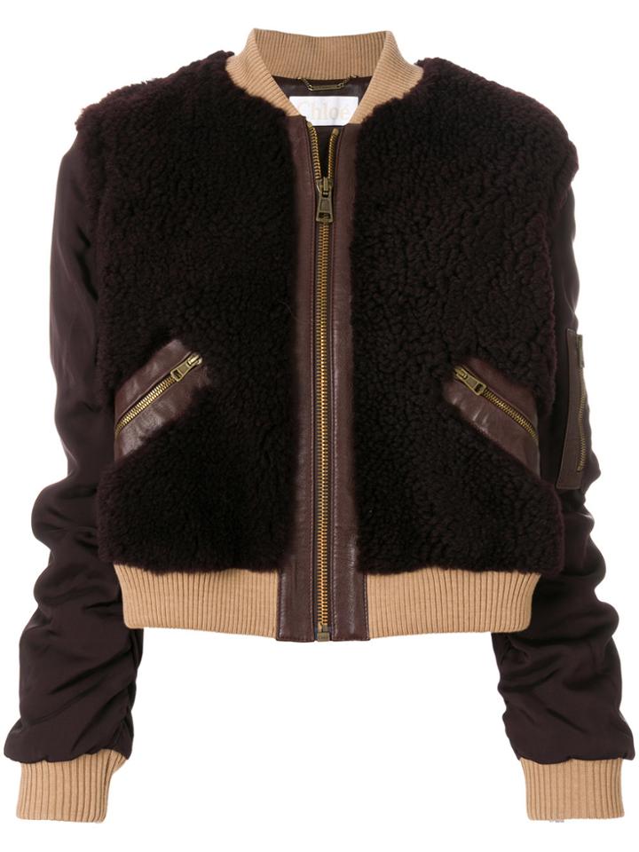 Chloé Contrast Bomber Jacket - Brown