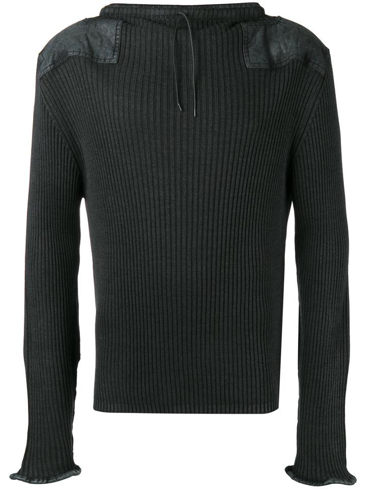 Maison Margiela Leather Patch Ribbed Sweatshirt, Men's, Size: Large, Grey, Wool/cotton