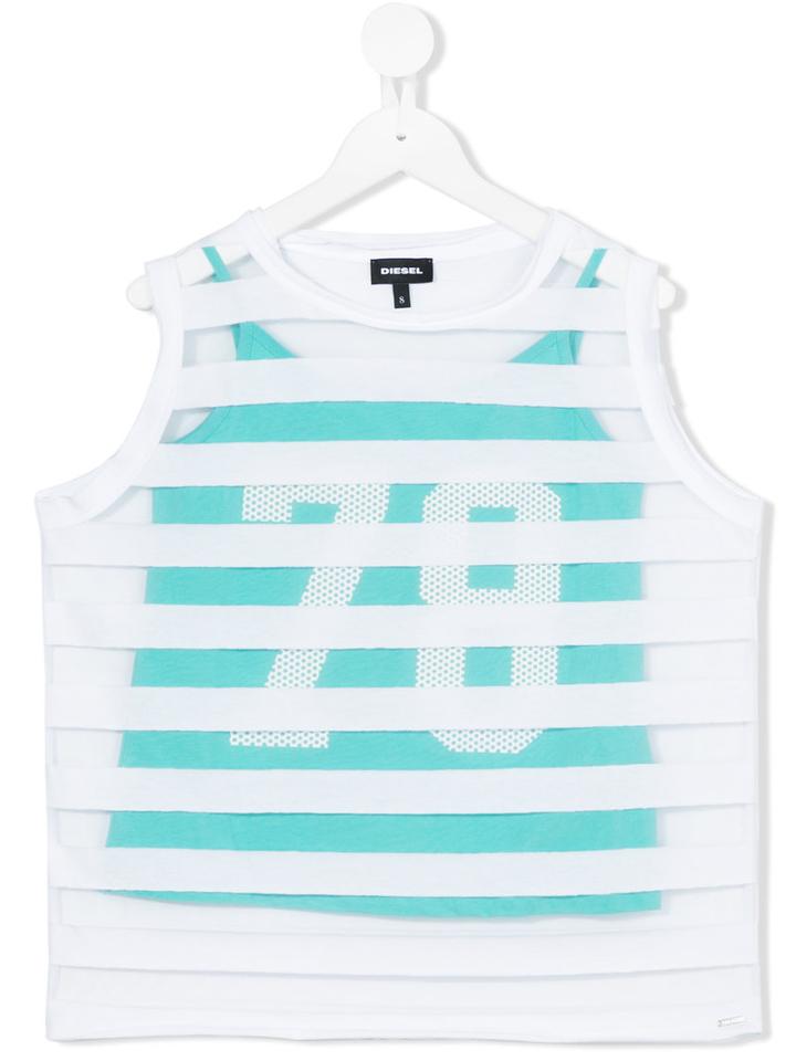 Diesel Kids - Mesh Stripe Layer Tank Top - Kids - Cotton/polyester - 12 Yrs, White