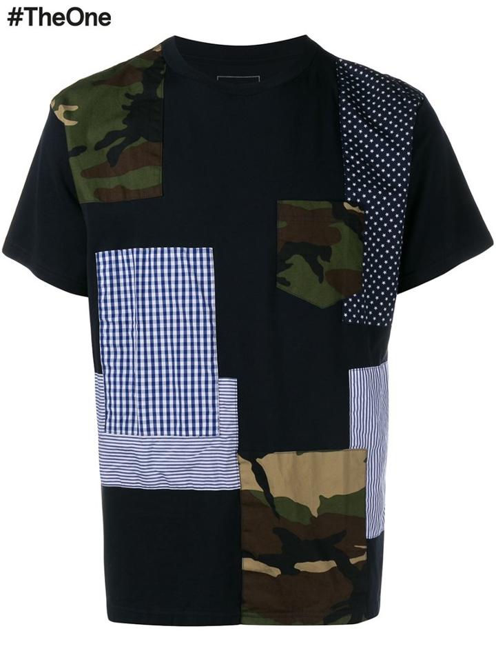 Sophnet. Patchwork T-shirt, Men's, Size: 4, Blue, Cotton