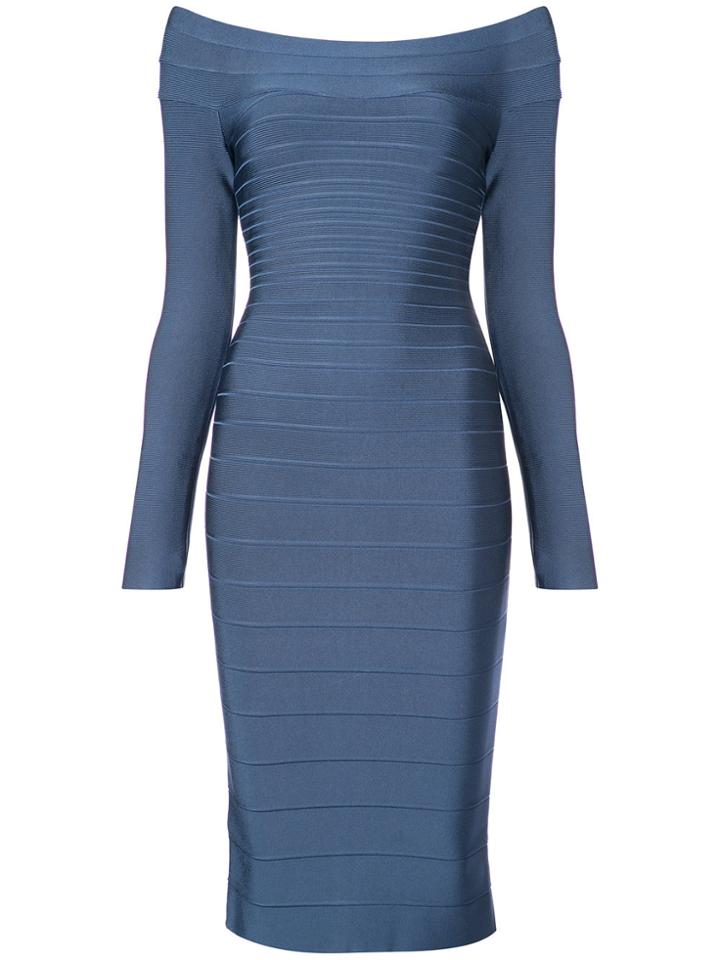 Hervé Léger Fitted Midi Dress - Blue