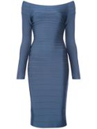 Hervé Léger Fitted Midi Dress - Blue