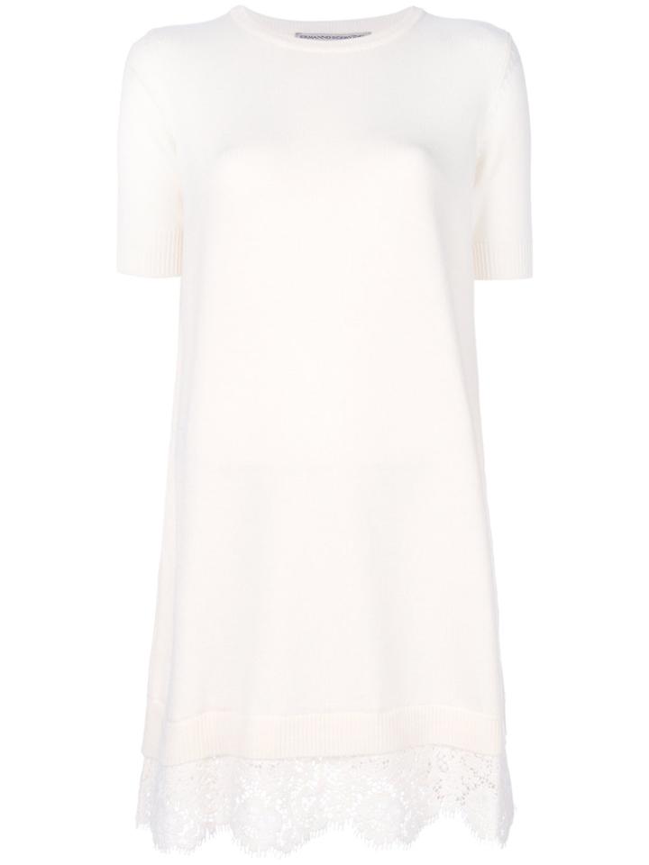 Ermanno Scervino Scalloped Lace Jumper Dress - White