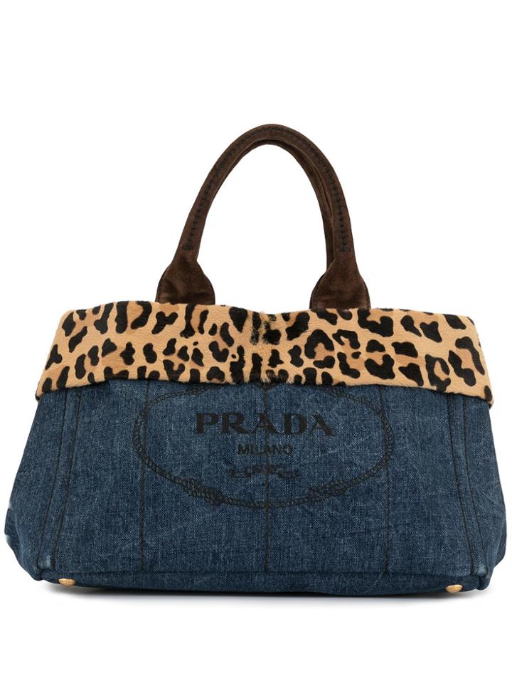 Prada Pre-owned Canapa Leopard Detail Tote - Blue
