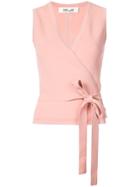 Diane Von Furstenberg Wrap Front Sleeveless Blouse - Pink & Purple
