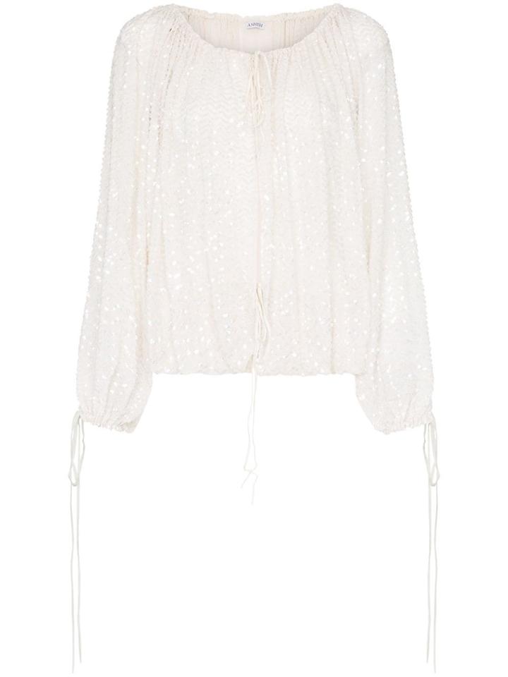 Ashish Balloon Sleeve Off-shoulder Sequin Blouse - White
