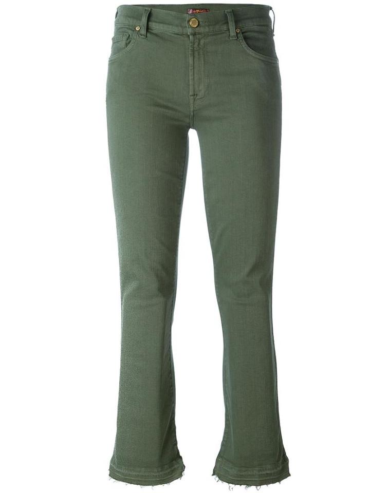 7 For All Mankind Flared Cropped Jeans, Women's, Size: 28, Green, Cotton/polyester/spandex/elastane