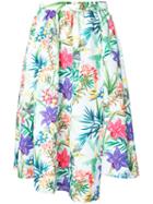 Estnation - Floral Print Midi Skirt - Women - Polyester/cupro - 38, Blue, Polyester/cupro