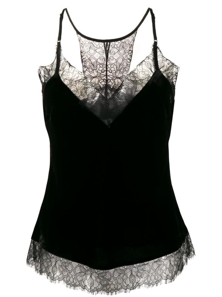 Gold Hawk Lace Trim Velvet Camisole - Black
