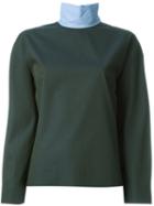 Cédric Charlier Contrast Collar Top, Women's, Size: 42, Green, Cotton