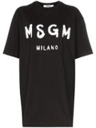 Msgm Logo Print Oversized Cotton T-shirt - Black
