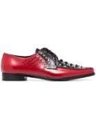 Prada Red And Black Studded Leather Derby Shoes
