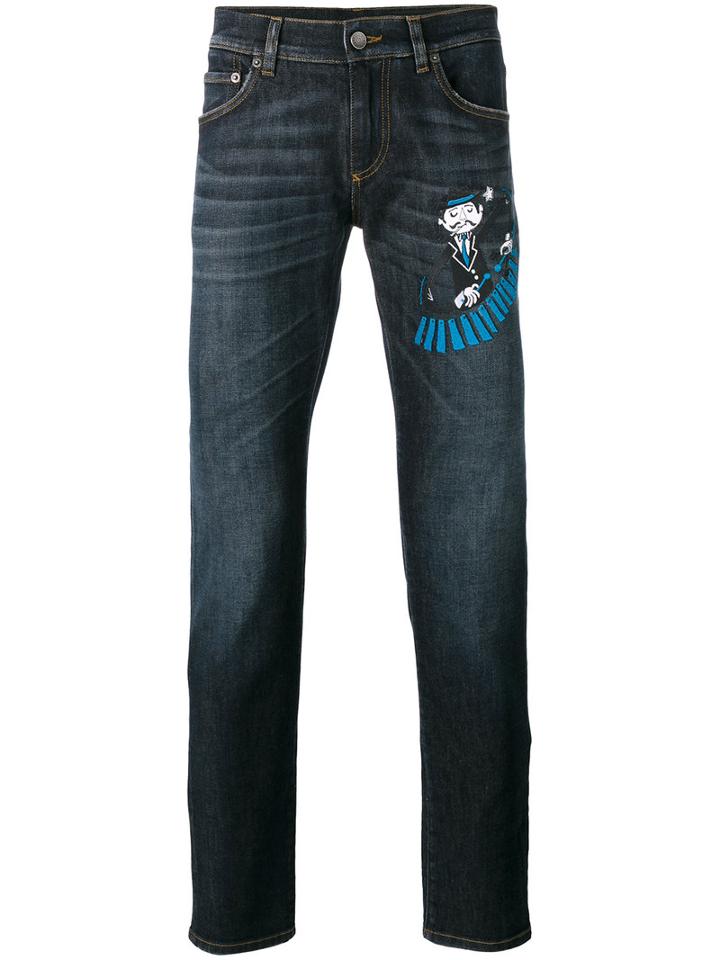 Dolce & Gabbana Xylophonist Patch Slim Jeans, Men's, Size: 46, Blue, Cotton/spandex/elastane/polyester