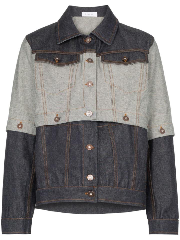 Delada Contrast Panel Denim Jacket - Blue