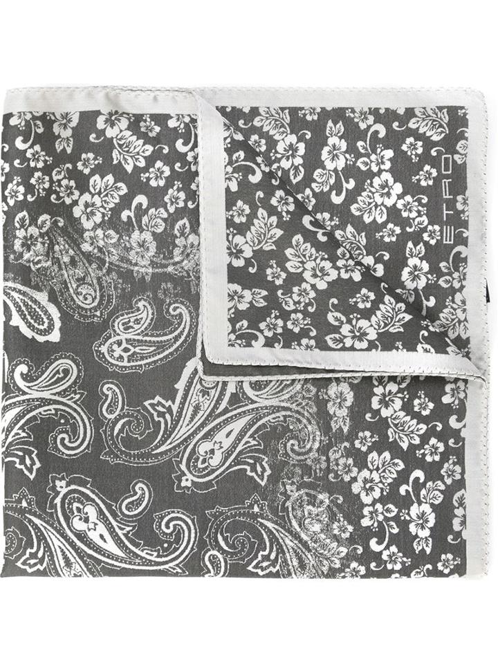 Etro Paisley Print Pocket Square, Men's, Grey, Silk