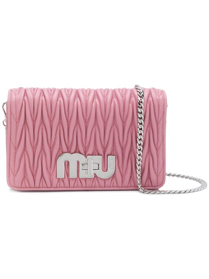 Miu Miu Quilted Logo Plaque Shoulder Bag - Pink & Purple