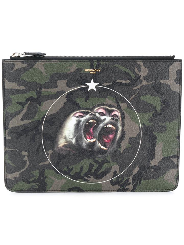 Givenchy Monkey Brothers Camouflage Clutch - Green