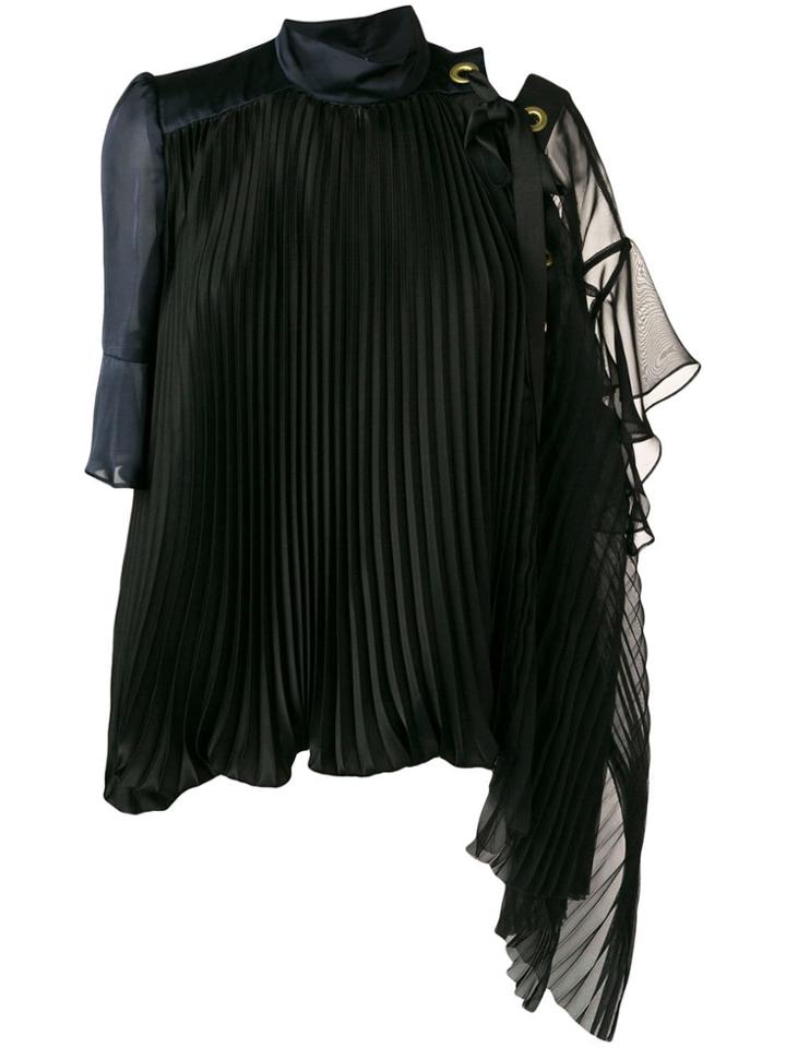 Sacai Asymmetric Pleated Blouse - Black