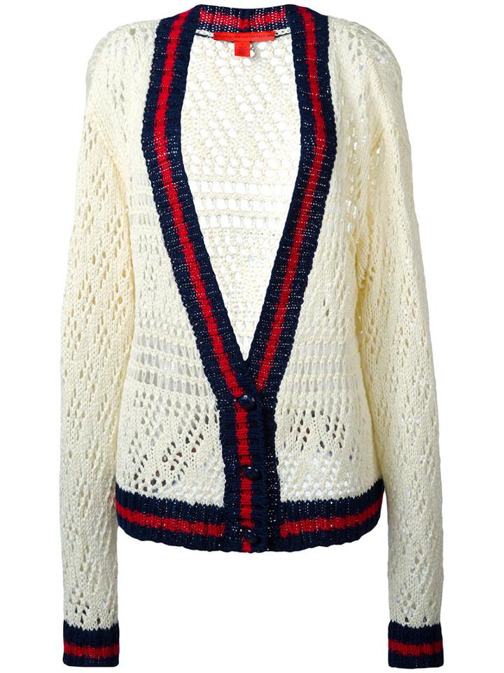 Hilfiger Collection V-neck Corporate Cardigan, Women's, Size: Medium, White, Cotton