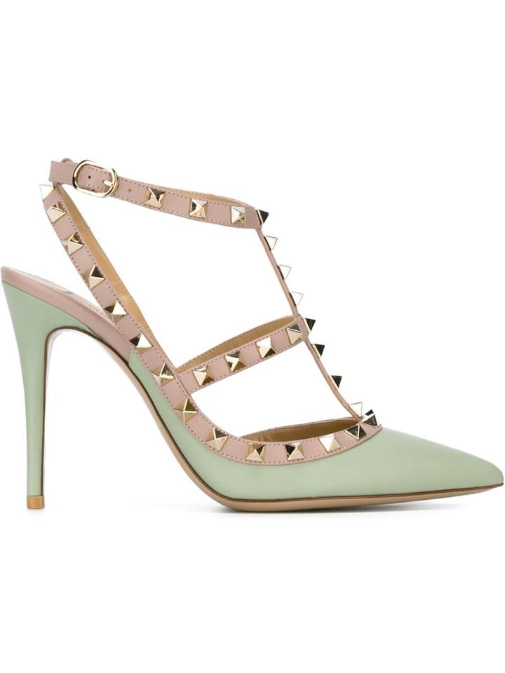 Valentino Garavani Rockstud Pumps, Women's, Size: 38.5, Green, Calf Leather/leather/metal Other