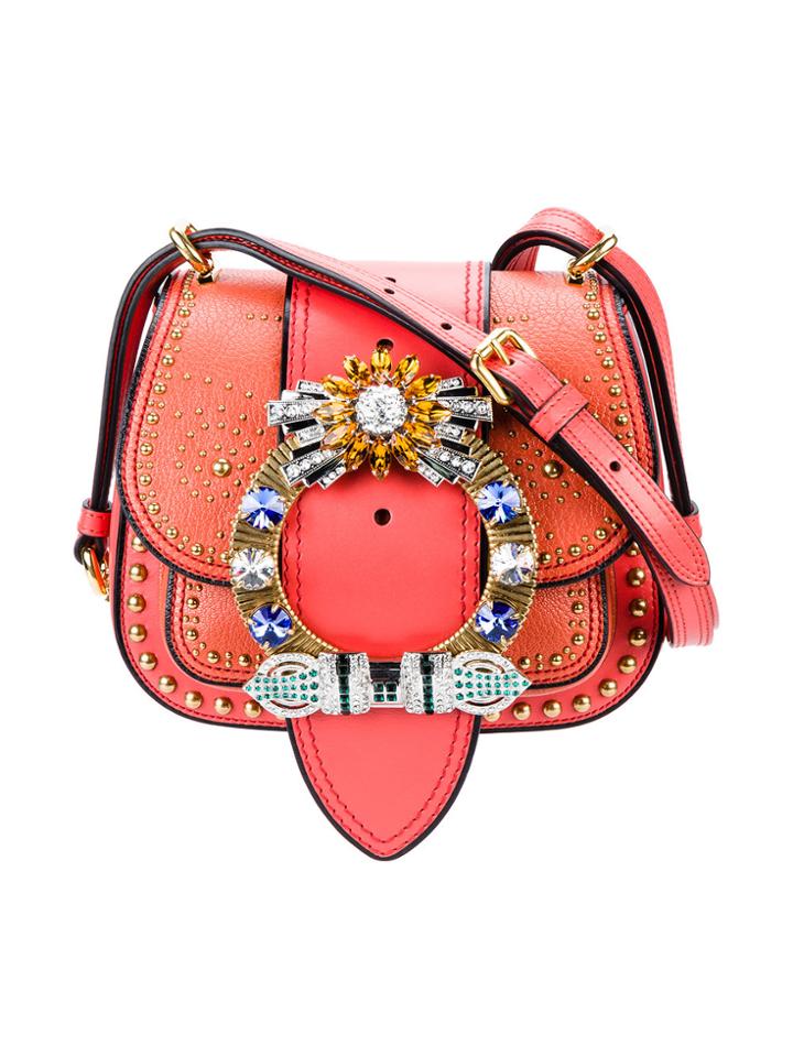 Miu Miu Small Coral Crystal Dalia Shoulder Bag - Red