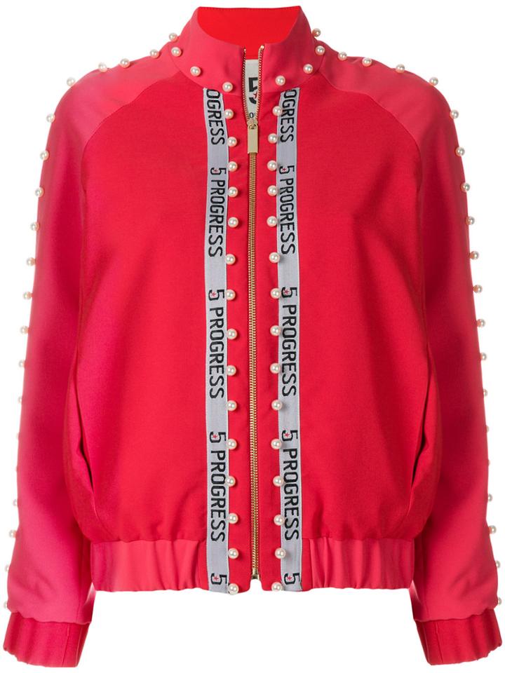 5 Progress Pearl Trim Bomber Jacket - Red