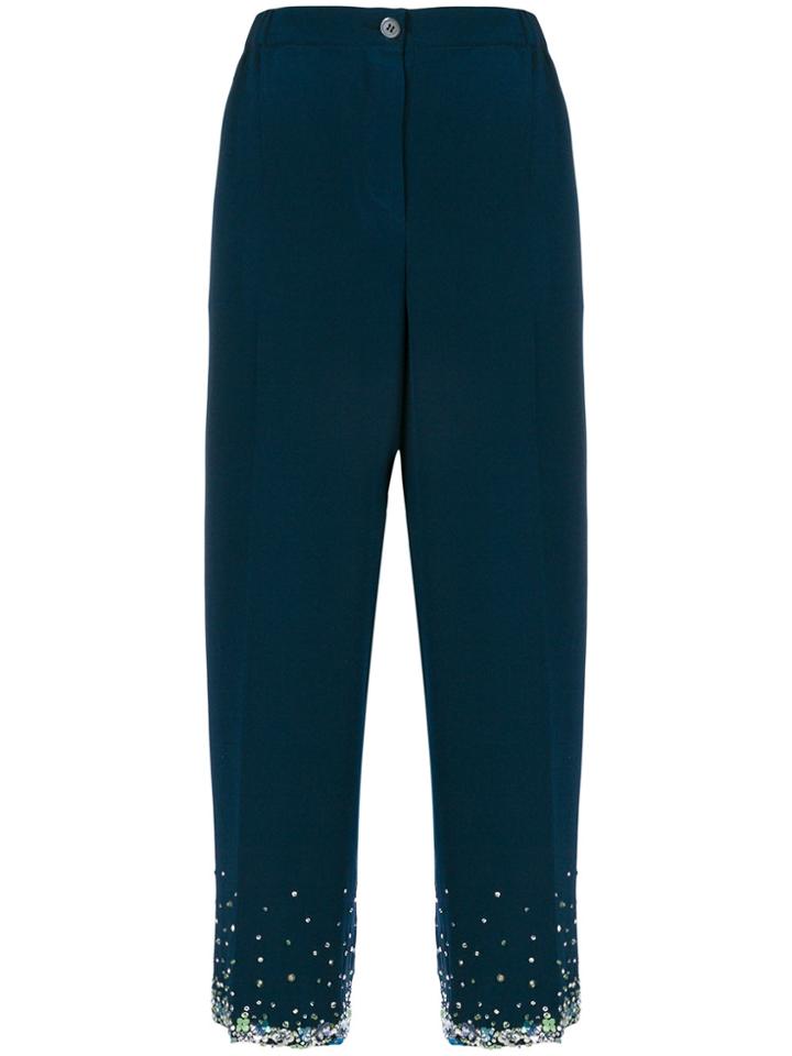 Miu Miu Crystal-embellished Cropped Trousers - Blue