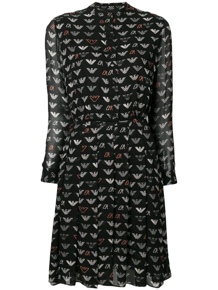 Emporio Armani Logo Flared Midi Dress - Black