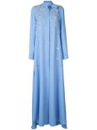 Carolina Herrera - Embroidered Georgette Gown - Women - Silk - M, Blue, Silk