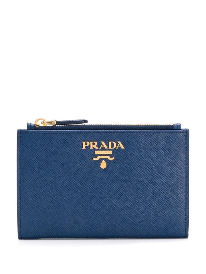 Prada Billfold Lettering Logo Wallet - Blue