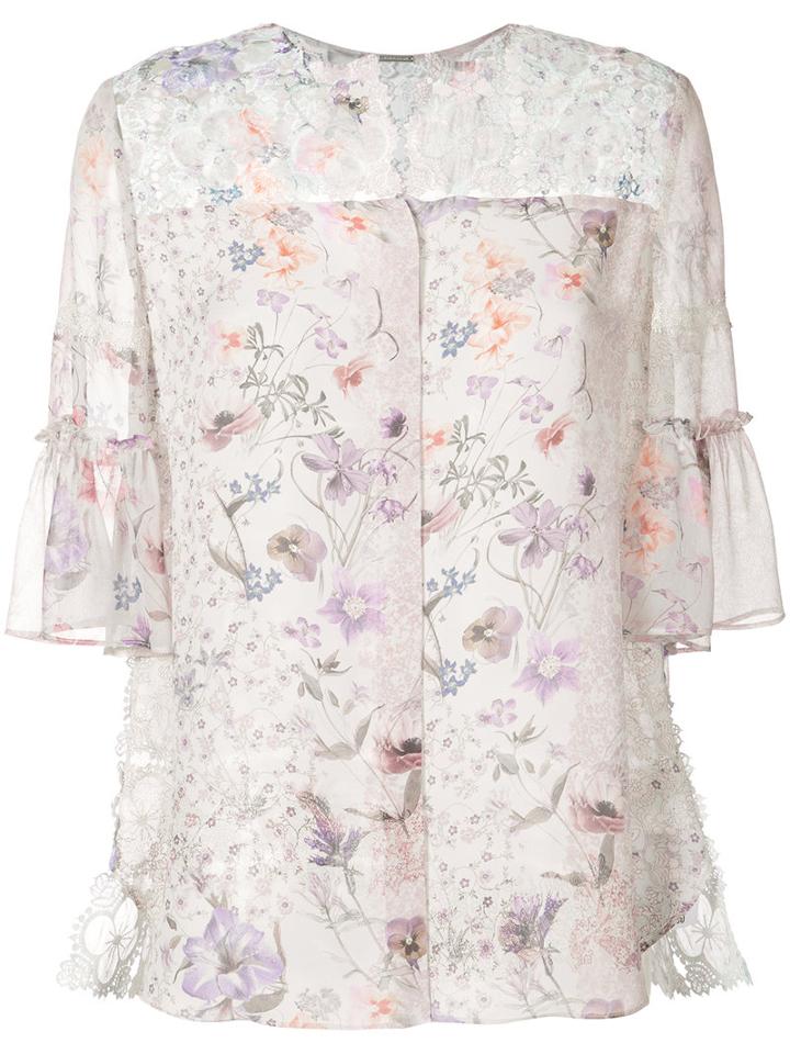 Elie Tahari - Floral Back Pleat Detail Blouse - Women - Silk - M, White, Silk
