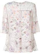 Elie Tahari - Floral Back Pleat Detail Blouse - Women - Silk - M, White, Silk