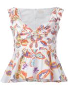 Peter Pilotto - Floral Peplum Blouse - Women - Cotton/spandex/elastane - 8, White, Cotton/spandex/elastane