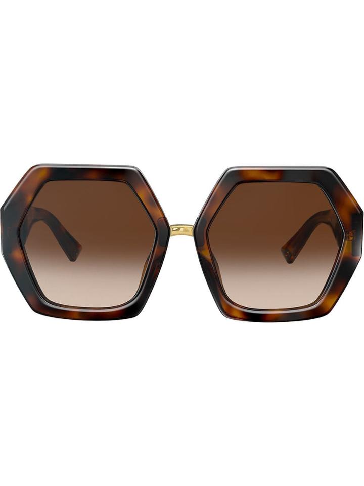 Valentino Eyewear Hexagonal Vlogo Oversized Sunglasses - Brown