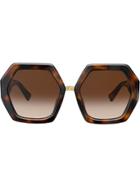 Valentino Eyewear Hexagonal Vlogo Oversized Sunglasses - Brown