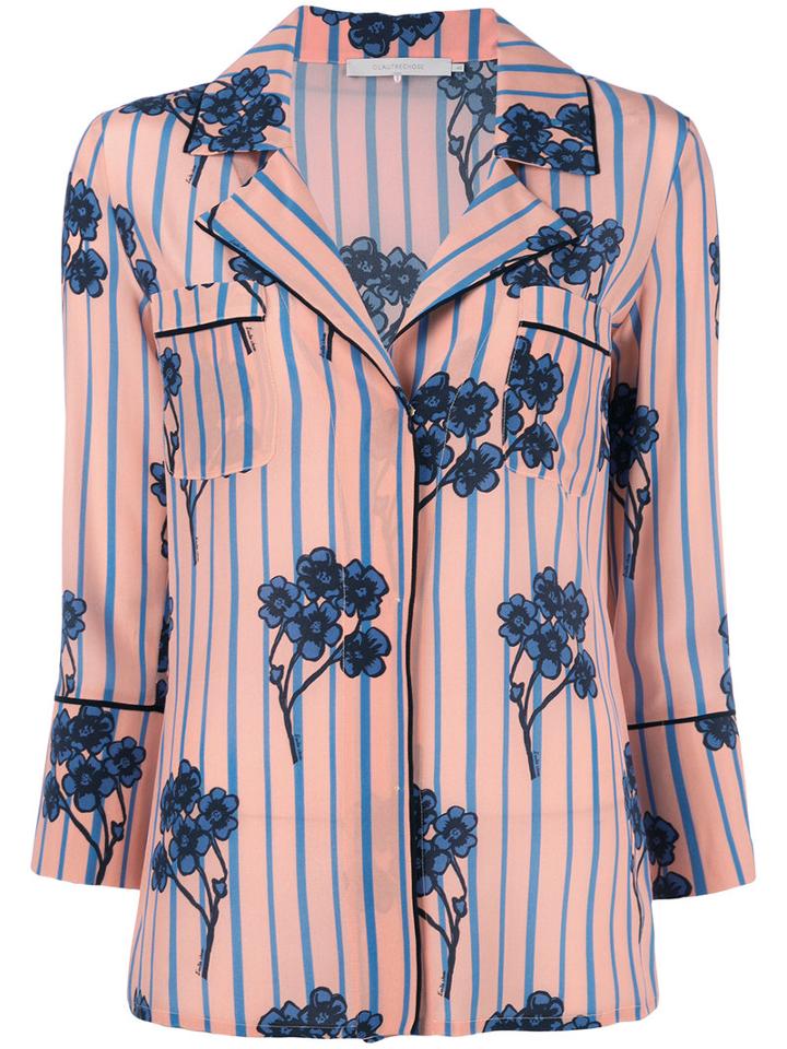 L'autre Chose Floral Striped Shirt, Women's, Size: 38, Pink, Silk
