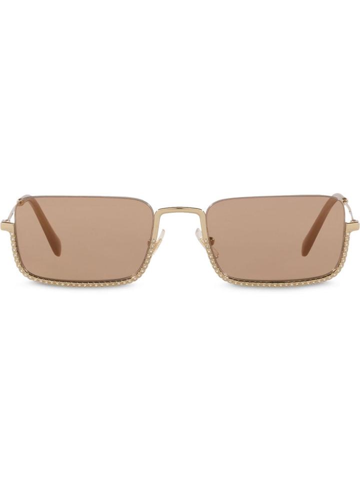 Miu Miu Crystal Detail Sunglasses - Gold