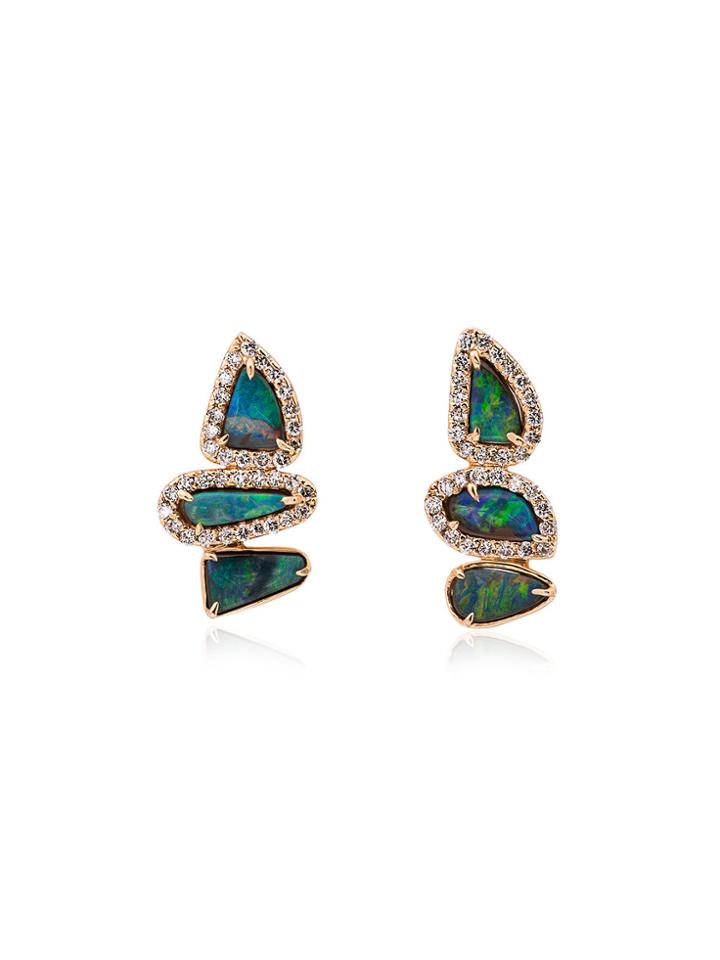 Kimberly Mcdonald Blue And Gold Opal And Diamond Earrings - Metallic