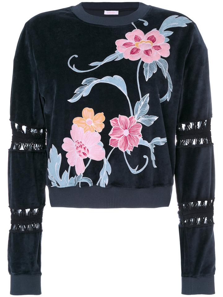 See By Chloé - Cut Out Floral Sweatshirt - Women - Cotton/polyester - S, Blue, Cotton/polyester