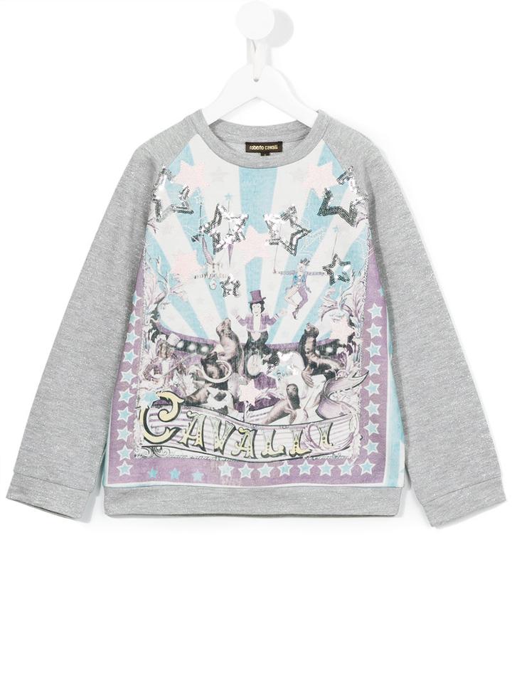 Roberto Cavalli Kids Circus Print Sweatshirt, Girl's, Size: 10 Yrs, Grey