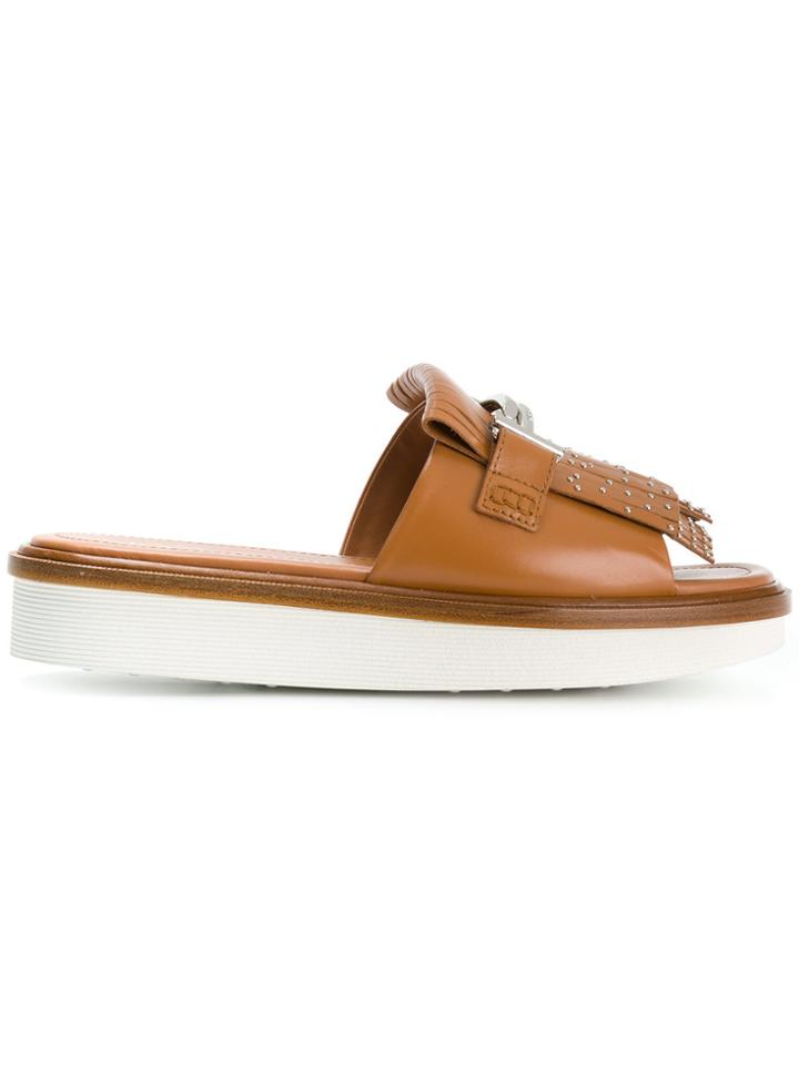 Tod's Double T Flatform Slides - Brown