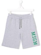 Msgm Kids Teen Logo Embroidered Shorts - Grey
