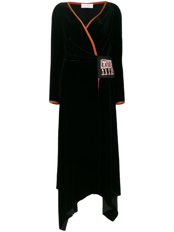 Peter Pilotto Crystal Detail Velvet Wrap Dress - Black