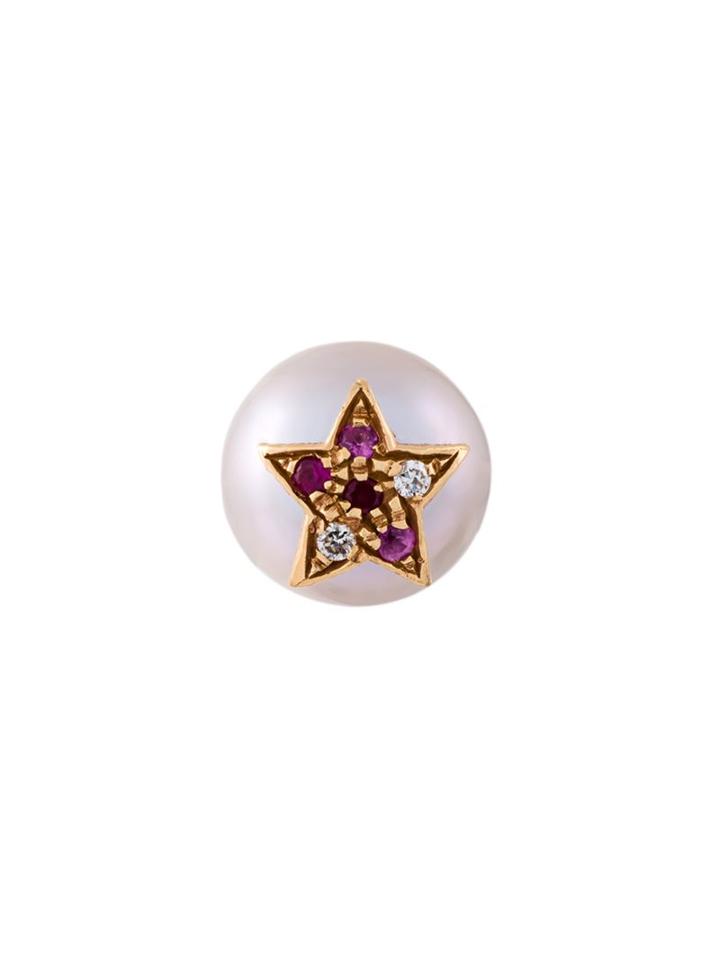 Carolina Bucci 'superstellar' Pearl, Diamond, Ruby And Sapphire Stud Earring, Women's, Metallic
