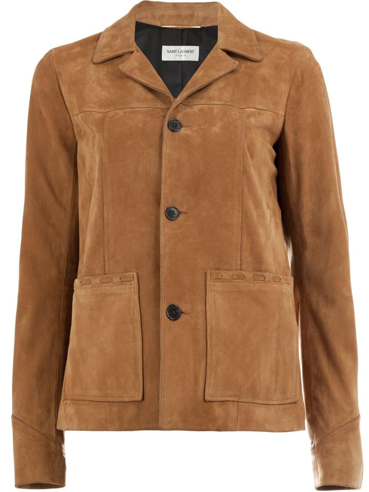 Saint Laurent Lambskin Buttoned Jacket - Brown