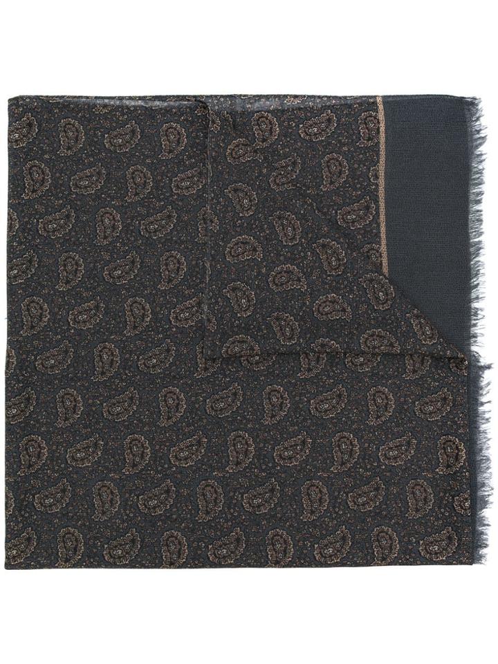 Isaia Paisley Print Frayed Scarf - Grey