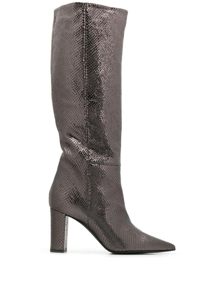 Marc Ellis Snakeskin Effect Knee High Boots - Silver